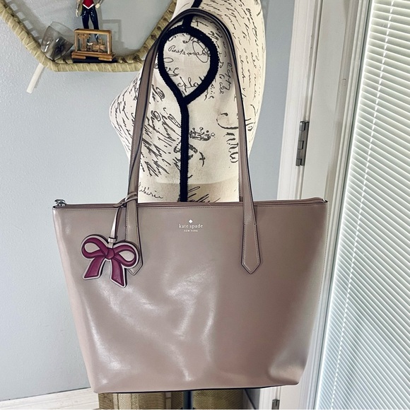 SOLD Kate Spade New York Cassy XL Leather Shopper Bow Tie Fab Lavender Gray Tote - Picture 15 of 15